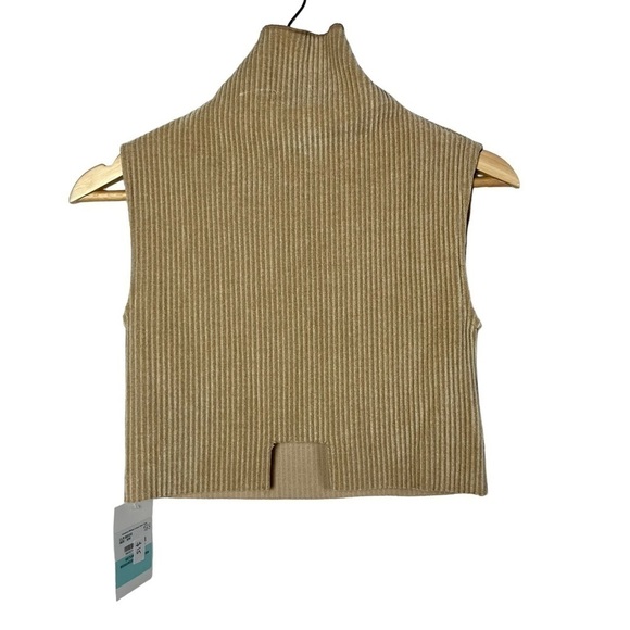 Storets Veronica Beige Ribbed Turtleneck Cropped Tank Top S/M - Picture 2 of 5